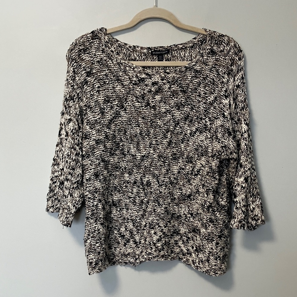 Eileen Fisher Black and White Marled Knit Sweater